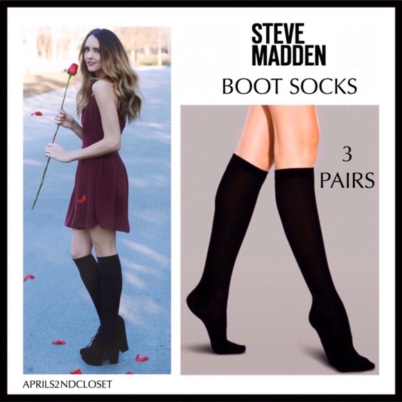 BLACK TALL KNEE HIGH COZY KNIT BOOT SOCKS STEVE MADDEN 3 PAIRS A2C - Picture 2 of 14